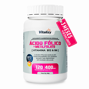 Ácido Fólico + Metilfolato + Vitaminas B12 e B6   com 60 cápsulas Vitalizy