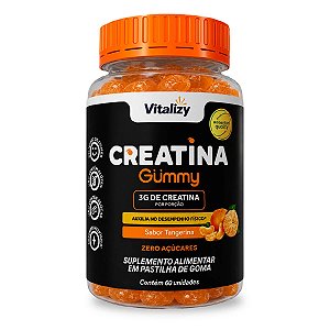 Creatina Gummy 3g Zero Açúcar 60 Gomas Sabor Tangerina Vitalizy