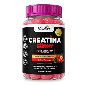 Creatina Gummy 3g Zero Açúcar 60 Gomas Sabor Morango Vitalizy