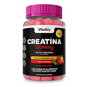 Creatina Gummy 3g Zero Açúcar 60 Gomas Sabor Morango Vitalizy