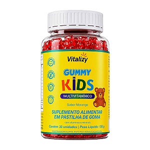 Gummy Kids Multivivuitamínico Sabor Morango Vitalizy 30 Gomas