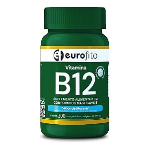 Suplemento Alimentar Vitamina B12 Sabor De Morango Eurofito 200 Comprimidos Mastigáveis