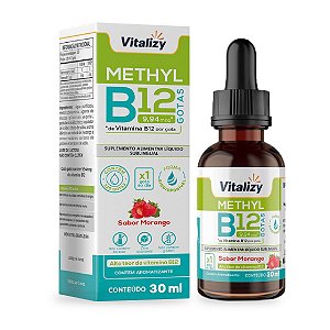 Methyl B12 Sabor Morango-Vitamina B12 30ml Mtilcobalamina 320 Gotas 414% VD Vitalizy