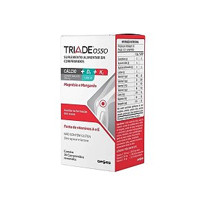 Suplemento Alimentar TriadeOsso Cálcio+D3+K2 Gross 30 Comprimidos Revestidos