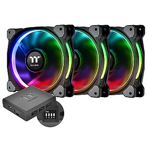 Kit Fan Com Leds RGB Thermaltake Riing Plus 14 Com 3 Coolers + Controle