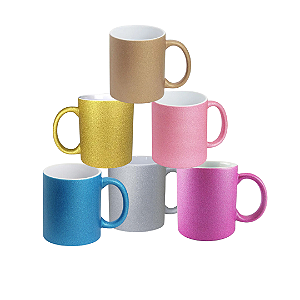 Caneca Glitter  Porcelana Sublimação Caixa 12 ou 36 Unidades