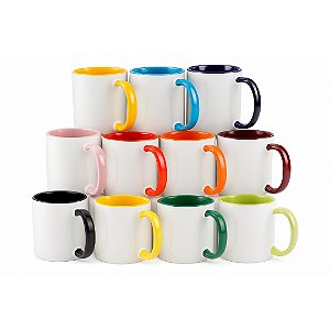 Caneca para Sublimação Porcelana Interior e Alça Colorido Caixa 12 ou 36 Unidades