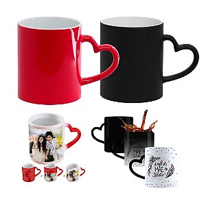 Caneca Mágica Sublimação Alça Coração Caixa 12 ou 36 Unidades