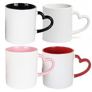 Caneca Alça Coração Para Sublimação Vermelho/ Preto/ Rosa/ Branco