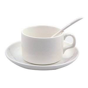 Jogo Xícara Branca Sublimação Porcelana Pires e Colher Caixa 12 ou 36 Unidades