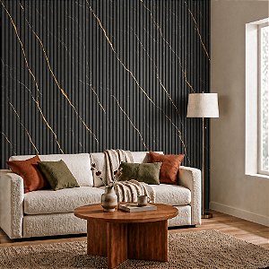 Painel Ripado Interno Marmore Preto WPC de 290cm x 16cm (0,464M²)