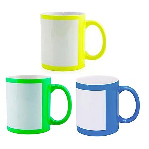 Caneca Com Tarja Para Sublimação Colorida Porcelana Caixa 12 ou 36 Unidades