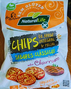 Chips Natural Life Sem Glúten Sabor Churrasco 70g | Snack de Arroz Integral e Milho Vegano