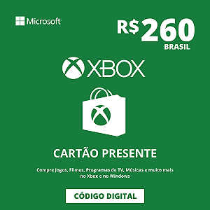 Cartão Presente Xbox 260 Reais Brasil - Código Digital