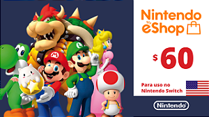 Cartão Nintendo eShop USA 60 Dólares - Código Digital
