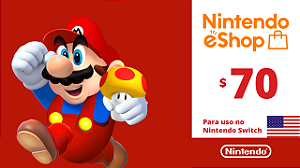 Cartão Nintendo eShop USA 70 Dólares - Código Digital