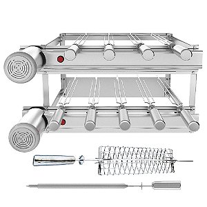 KIT Espeto Giratório Elétrico - GIROPLUS Grelha Abaulada - Para assar pão  de alho, peixe e carne.