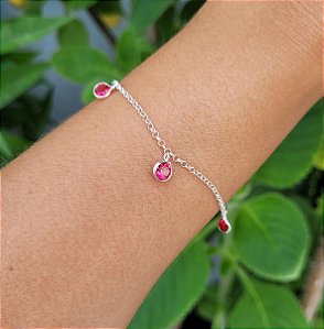 Pulseira com Pingentes Fúscia - Prata 925