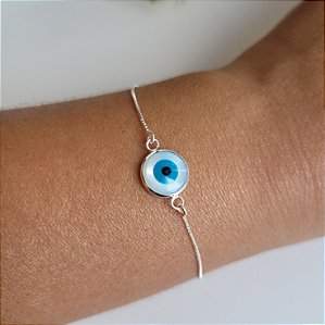 Pulseira Olho Grego Madre Pérola Embutido - Prata 925