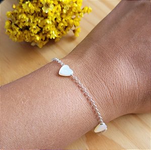 Pulseira Pingente Coração Madre Pérola - Prata 925