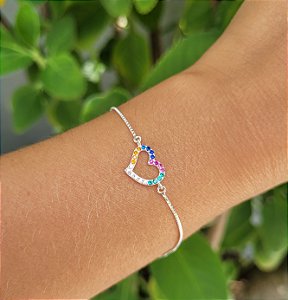Pulseira Coração Colorido - Prata 925