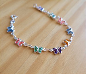 Pulseira Infantil Borboletas Coloridas - Prata 925