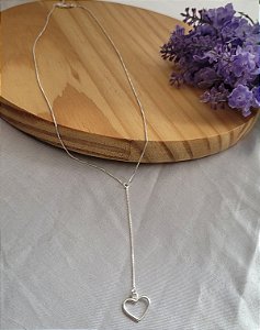 Colar Gravata Coração - Prata 925