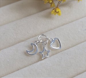 Pingente Coração/ Estrela / Lua - Prata 925