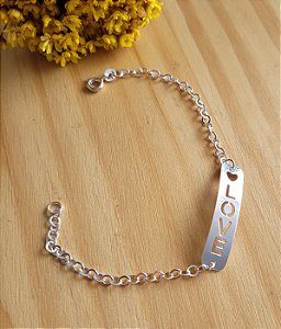 Pulseira Placa Love - Prata 925