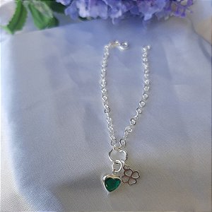 Pulseira Trevo c/ Coração Verde - Prata 925