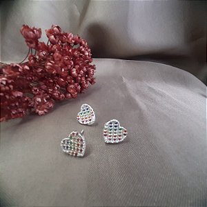 Brinco Coração Arco Iris - Prata 925