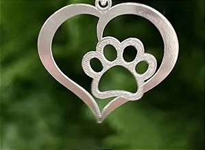 Pingente Coração vazado com patinha - Prata 925