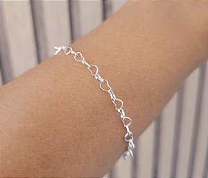 Pulseira elos Coração 3MM- Prata 925