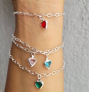 Pulseira Coração Embutido Zirconia - Prata 925
