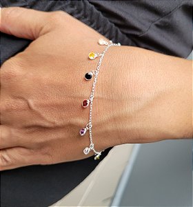 Pulseira Pingentes Pedras coloridas - Prata 925