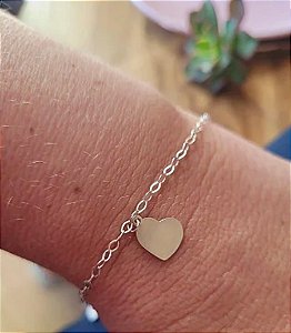 Pulseira Placa Coração - Prata 925