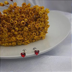 Brinco Coração Zircônia c/ Tarraxa Baby - Prata 925