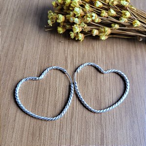 Argola Coração Torcida 32mm - Prata 925