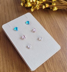Trio Coração color 4mm - Prata 925