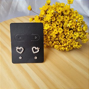 Brinco Duo Coração Cruz 3 mm - Prata 925