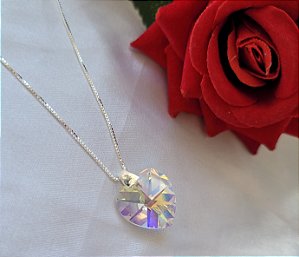 Gargantilha Coração Fruta cor 14mm - Prata 925