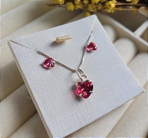 Conjunto Coração Garra - Prata 925