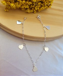 Pulseira Pingente Coração Placa - Prata 925