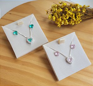 Conjunto Coração Cravejado - Prata 925