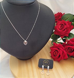 Conjunto Coração Cristal - Prata 925