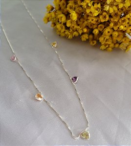 Colar Corações Candy Color - Prata 925