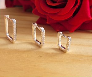 Trio argola Quadrada Cravejada - Prata 925