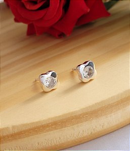 Brinco Flor com Zircônia - Prata 925
