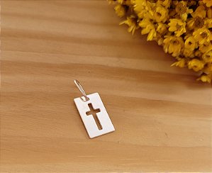 Pingente Placa com Cruz vazada - Prata 925