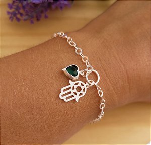 Pulseira Hamsá e Coração - Prata 925